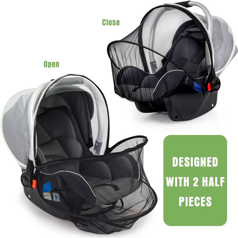 Sysmie Car Seat Mosquito Net Cover, Mosquito Net for Stroller, Sun Shade for Strollers Easy to Open and ClosDouble Zipper Design, Easy Use for Strollers, Car seat,Bassinet,Cradle (Black/White) - Image 4